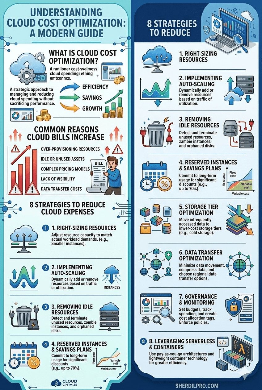 Cloud Cost Optimization: Smart Strategies to Reduce Cloud Expenses 1 Complete cloud cost optimization guide showing strategies to reduce cloud expenses and improve efficiency