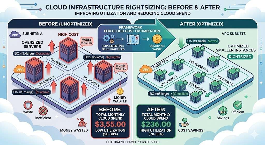 Cloud Cost Optimization: Smart Strategies to Reduce Cloud Expenses 3 Diagram explaining cloud resource rightsizing for cost optimization