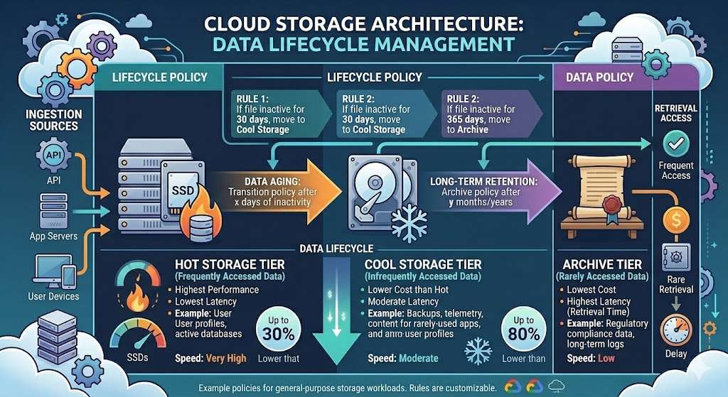 Cloud Cost Optimization: Smart Strategies to Reduce Cloud Expenses 7 Cloud storage tiers hot cool archive used for cost optimization